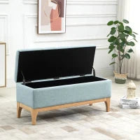 Panca Imbottita Contenitore in Tessuto con Design Scandinavo, 110x39x45Acm - Azzurro