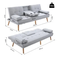 Divano Letto 3 Posti Stile Scandinavo Reclinabile con Tavolino a Ribalta, 181x77x88 cm, Grigio