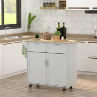 Carrello da Cucina Multiuso in Legno con 2 Cassetti, Armadietto e 4 Ruote, 104x46x91cm, Grigio
