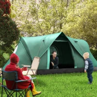 Tenda da Campeggio 6 Posti Idrorepellente con Protezione UV, Pali in Fibra di Vetro, 4.55x2.3x1.8 m, Verde