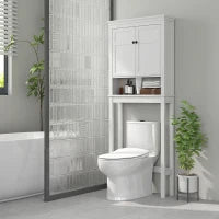 Mobile WC, Mobile Lavatrice, Mobile per il Bagn,o Armadio a 2 Porte, Mensole Regolabili, Bianco