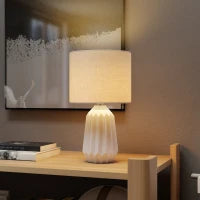 Lampada da tavolo, con paralume in lino, 22 x 22 x 39 cm, Bianco