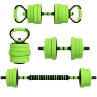 Set Pesi da Palestra 4 in 1 da 20kg, Convertibile in Kettlebell, 2 Manubri, Bilanciere e Supporto Flessioni, Verde