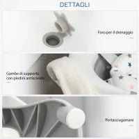 Vaschetta Bagnetto Pieghevole per Bambini 0-3 Anni con Indicatore di Temperatura e Cuscino, 81.5x50.5x23.5cm, Bianco