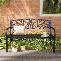 Panchina da Giardino in Metallo con Schienale Decorato, 127x60x87cm - Nero