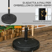 Base per Ombrellone da 23.5kg con 2 Manovelle e Rotelle, in Resina e Acciaio, Ø53x41 cm, Nera