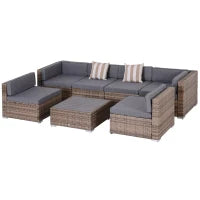 Salotto da Giardino in Rattan da 7 Pezzi con Tavolino e Divano Modulabile con Cuscini, Grigio