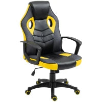 Sedia Gaming Ergonomica, Poltrona da Ufficio Girevole con Rotelle in Similpelle Nera e Gialla, Altezza Regolabile