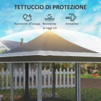 Gazebo da Giardino ad Altezza Regolabile con Zanzariera, in Poliestere e Metallo, 357x357x310 cm, Grigio Scuro