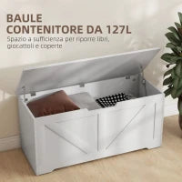 Cassapanca in Legno con Cerniere di Sicurezza, Panca Contenitore Capacità 127L, 100x40x45cm, Bianco