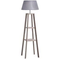 Lampada da Terra in Legno con 3 Ripiani e Paralume in Tessuto, 45x45x148cm, Grigio