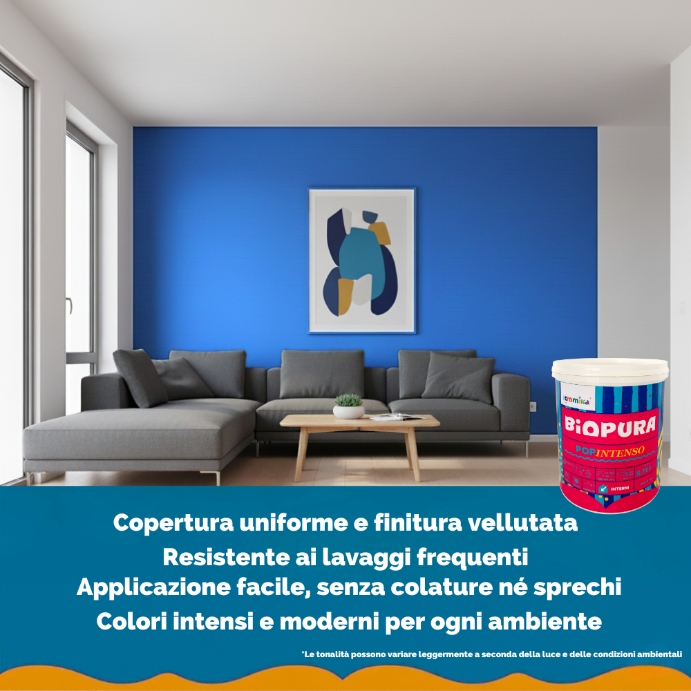 Pittura murale super lavabile coprente per interni popintenso *** formato 0,750 lt, colore- blu splash, confezione 1