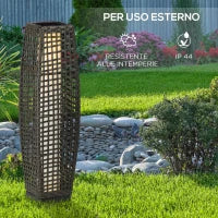 Lampada Solare da Giardino con Pannello di Ricarica, in Acciaio e Rattan, 21x21x78 cm, Nero e Grigio