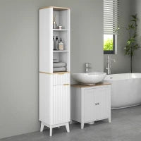 Armadio da bagno mobile colonna bagno con 3 ripiani aperti, cassetto e 2 ripiani regolabili 33 x 30 x 170 cm bianco
