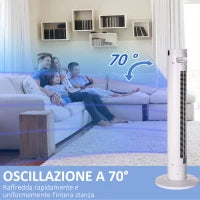Ventilatore a Torre 45W a 3 Modalità e 3 Velocità con Timer da 12h, in ABS e Alluminio, Ø31.5x93 cm, Bianco
