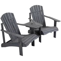 Set di 2 Sedie da Giardino con Tavolo e Foro per Ombrellone, in Legno Massello, 170 x 87 x 92 cm, Grigio scuro