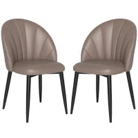 Set 2 Sedie da Pranzo in Pelle PU con Gambe in Metallo e Schienale a Conchiglia, Marrone