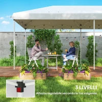 Gazebo Pieghevole 6x3 m in Acciaio con 6 Tende Zanzariera, color Crema