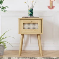 Comodino classico, con piano cassetto in rattan, per soggiorno e camera da letto, 38×38×58,5 cm, Naturale