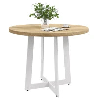 Tavolo da Pranzo Rotondo Moderno per 4 Persone, Ø100x75cm, Legno Naturale e Bianco