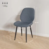 Set 2 Sedie da Pranzo con Schienale Ricurvo, in Tessuto Effetto Lino, Schiuma e Acciaio, 46x56x86 cm, Grigio e Nero