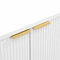 Credenza con ante e ripiani interni, cassetti, maniglie e gambe dorate, 120x38x80,5 cm, Bianco