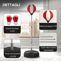 Punching Ball da Terra ad Altezza Regolabile con Guantoni e Base Riempibile, 43x43x126-144 cm, Rosso e Bianco