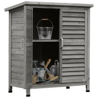 Armadio da Giardino Rimessa per Attrezz con Ripiano, Porte Persiane, Tetto in Bitume, Legno di Abete, 87L x 46.5l x 96.5H cm, Grigio