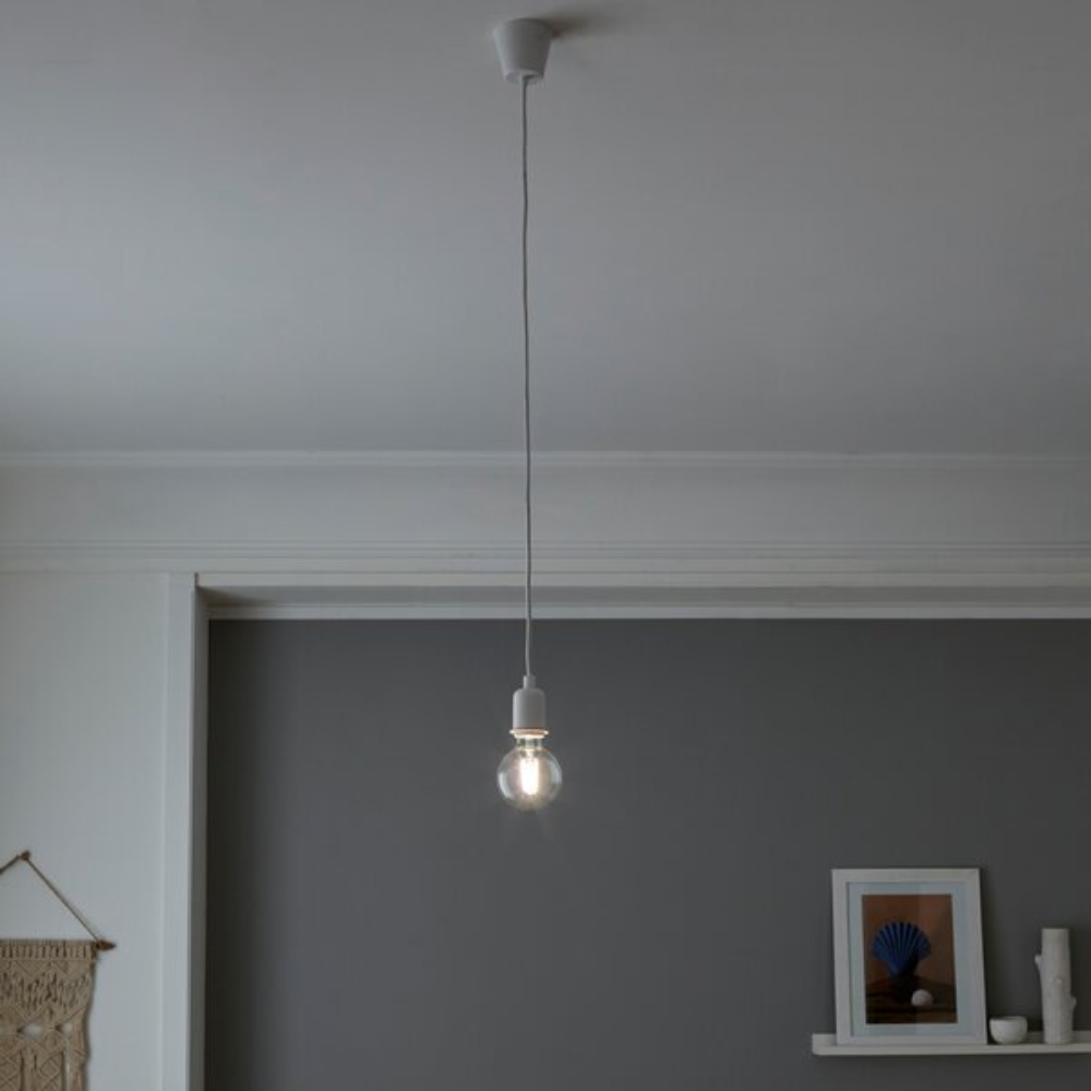 Portalampada filettato cavo 80cm attacco edison e27 ecova *** colore bianco, confezione 1