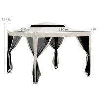 Gazebo da Giardino 3x3 m con Zanzariera, Doppio Tetto e 8 Fori, in Acciaio e Poliestere Bianco Crema