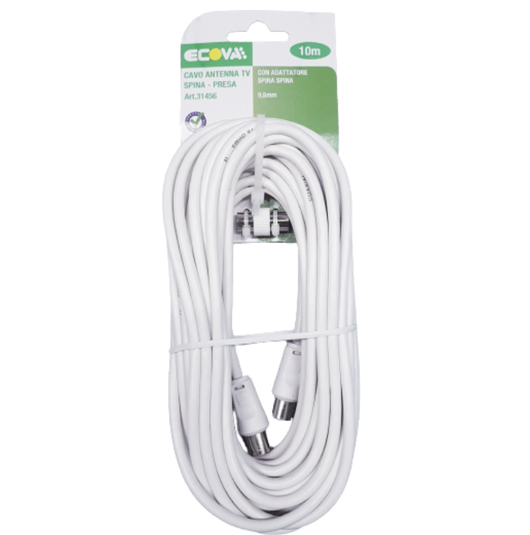 Cavo antenna tv bianco ecova spina e presa 10 mt