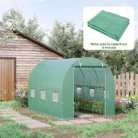 Telo per Serra in PE con 6 Finestre, Porta Avvolgibile e Bordi Interrati, 3x2x2 m, Verde