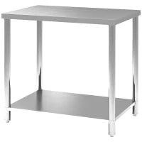 Tavolo da lavoro in acciaio inox 2 ripiani, per cucina, garage, giardino, 90 x 60 x 86 cm, argentato