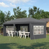 Pergola Pop-up Pieghevole, Tettoia per Eventi, 3 x 6 m, 3 Lati Rimovibili, Grigio