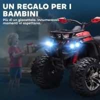 Quad per Bambini Elettrico 12V con Fari e Batteria Ricaricabile, Età 3-5 Anni, 100x65x73cm, Rosso