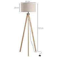 Lampada da Terra con Treppiede e Paralume in Lino Beige per Soggiorno, Compatibilità Lampadine E27, Ф45 x 152cm