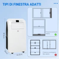 Condizionatore Portatile con Timer, 3 Modalità e 3 Velocità, in Plastica ABS, 44.3x34x81.5 cm, Bianco