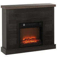 Camino Elettrico 1800W con Effetto Fiamma e Telecomando, in Legno, Metallo e Vetro, 96.5x22x81.7 cm, Grigio Scuro