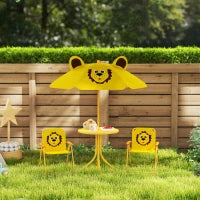 Set da Giardino per Bambini 2-5 Anni con Tavolino Rotondo, 2 Sedie Pieghevoli e un Ombrellone, Giallo