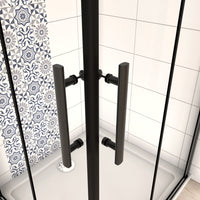 190 cm Box Doccia Angolare Doppia Porta Battente Pieghevole 76x120 cm in Vetro Temperato Trasparente 5 mm Anticalcare Telaio Nero Opaco