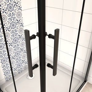 190 cm Box Doccia Angolare Doppia Porta Battente Pieghevole 76x120 cm in Vetro Temperato Trasparente 5 mm Anticalcare Telaio Nero Opaco