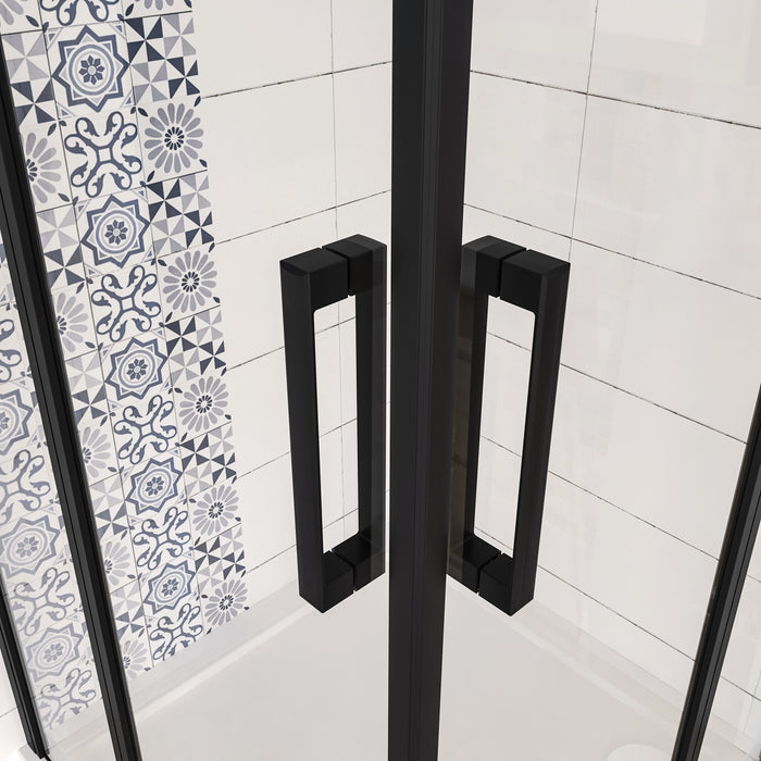 Box Doccia Angolare 100x120 cm H.185 cm Doppia Porta Battente in Vetro Temperato Trasparente Anticalcare 6 mm Profilo Nero Opaco