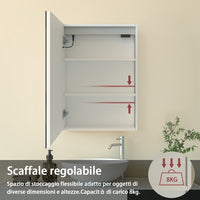 Mobiletto Specchiera Pensile da Bagno 50x70 cm, Bianco