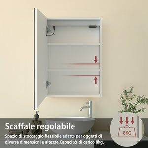Mobiletto Specchiera Pensile da Bagno 50x70 cm, Bianco
