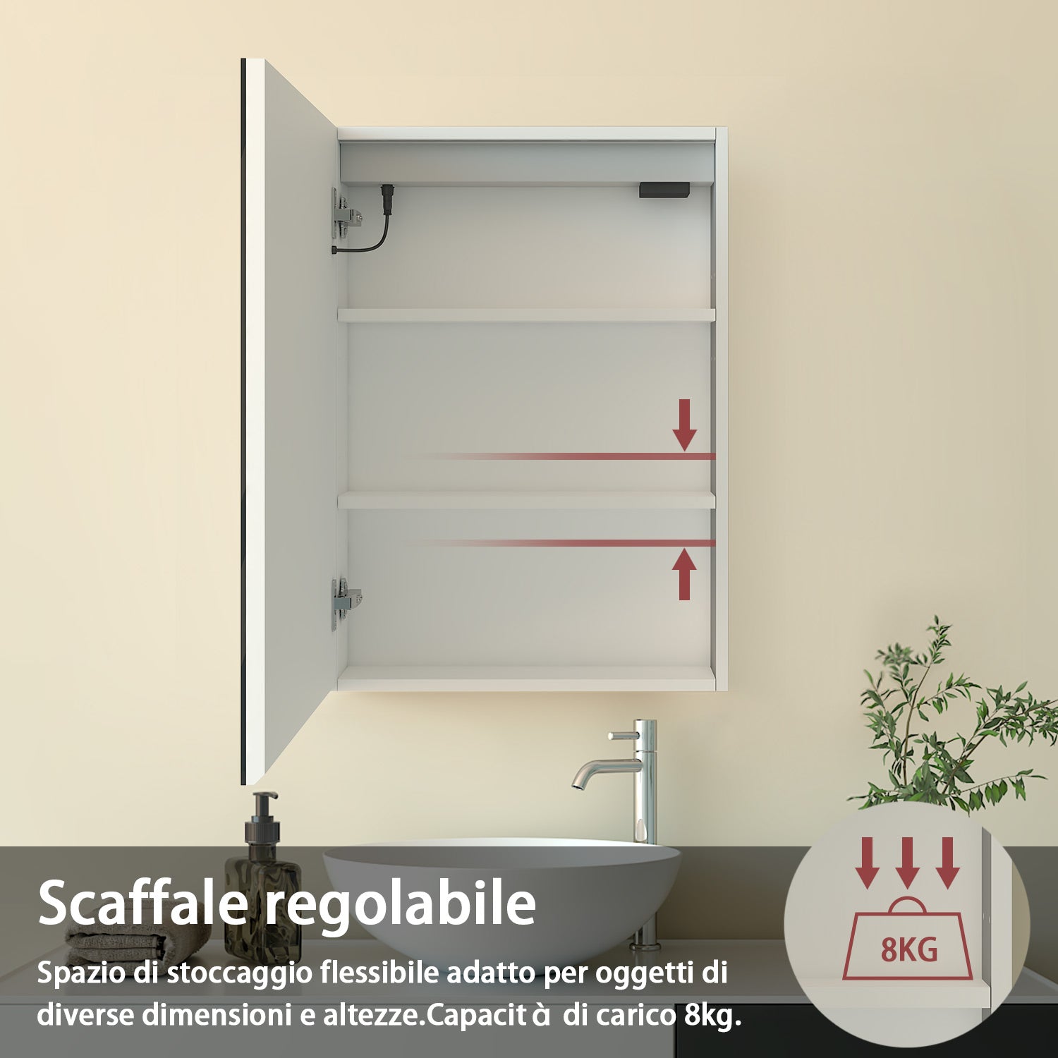 Armadietto a muro da Bagno con Specchio 50x70 cm, Bianco
