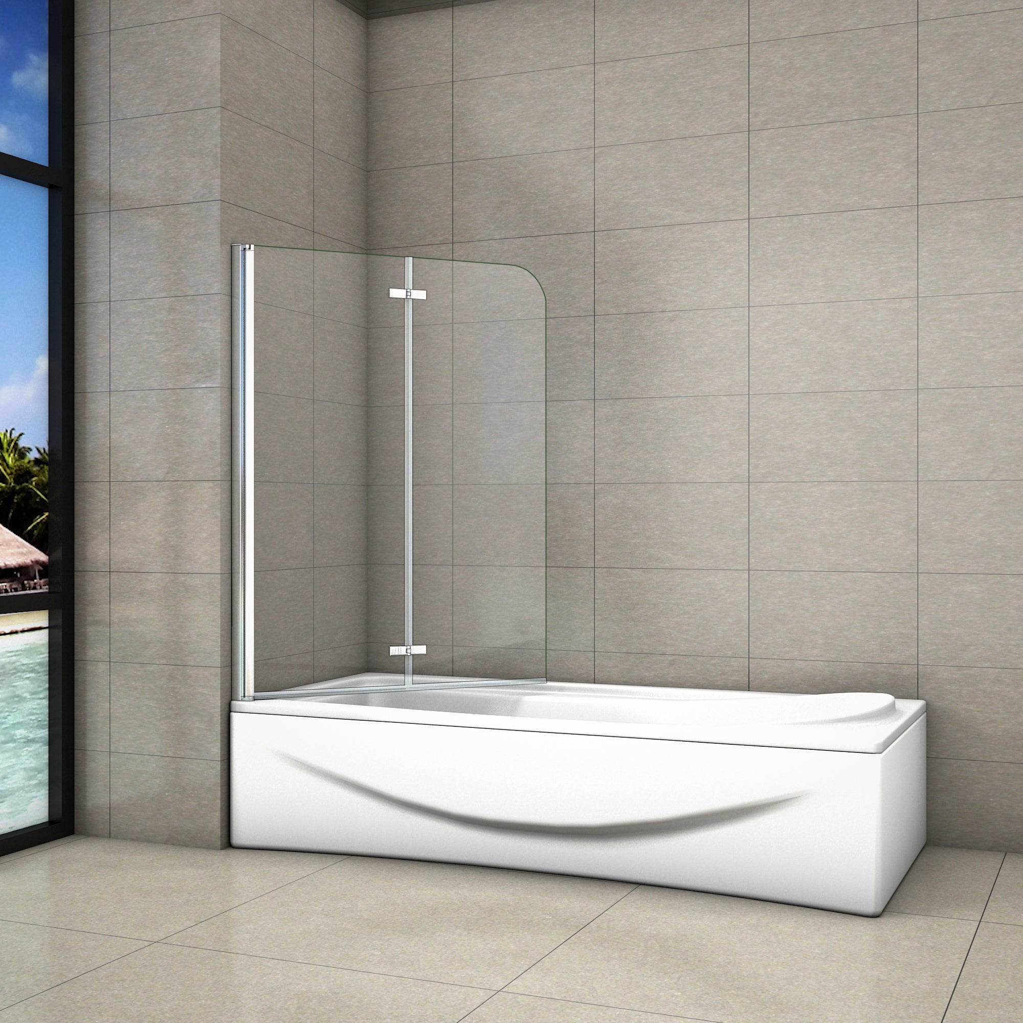 Parete Da Vasca Bagno Sopravasca Due Ante Movibili Pieghevoli Vetro 6 mm Temperato Anticalcare 120x140 cm