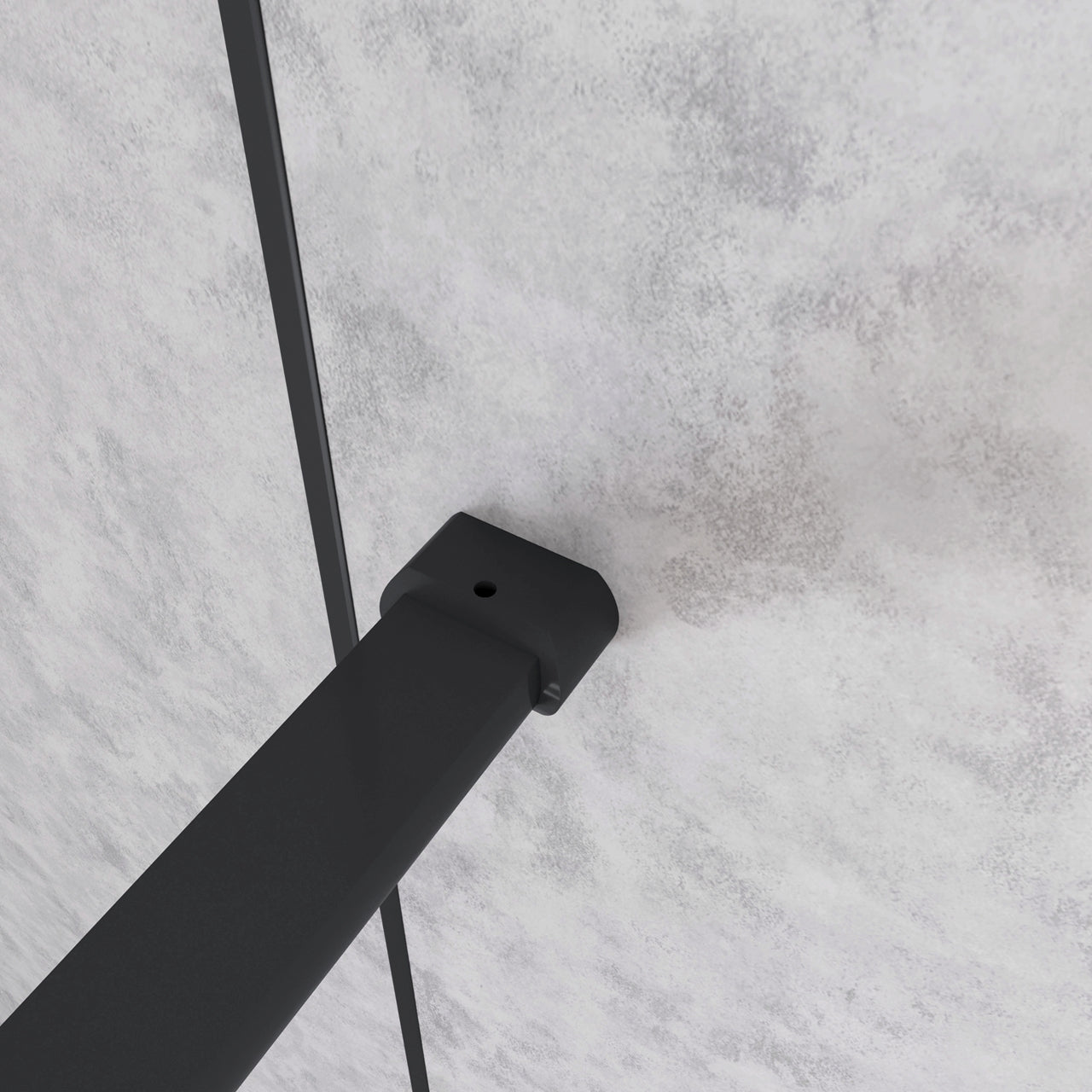 Doccia Walk In Parete Fissa Vetro Temperato 8 mm Anticalcare 100x200cm Semitrasparente Riquadri Nero Serigrafato Barra Stabilizzatrice da 90 cm