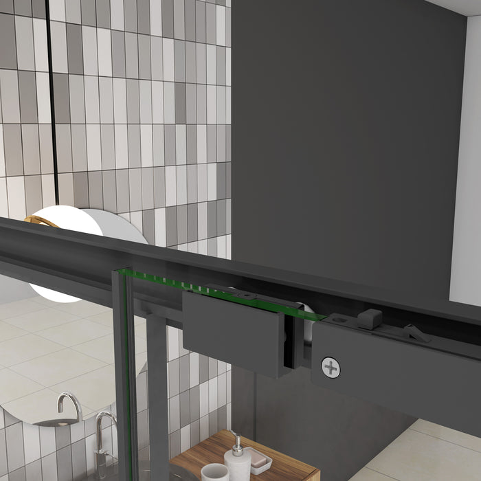 130x195 cm Box Doccia Per Nicchia Porta Scorrevole in Vetro 8 mm Temperato Trasparente Anticalcare Profilo Nero Opaco Softclose