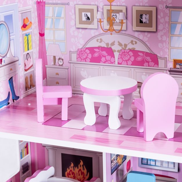 Casa delle bambole per bambini con tanti accessori Casa a 3 piani con 5 stanze in MDF 62 x 27 x 70 cm rosa 20_0008831