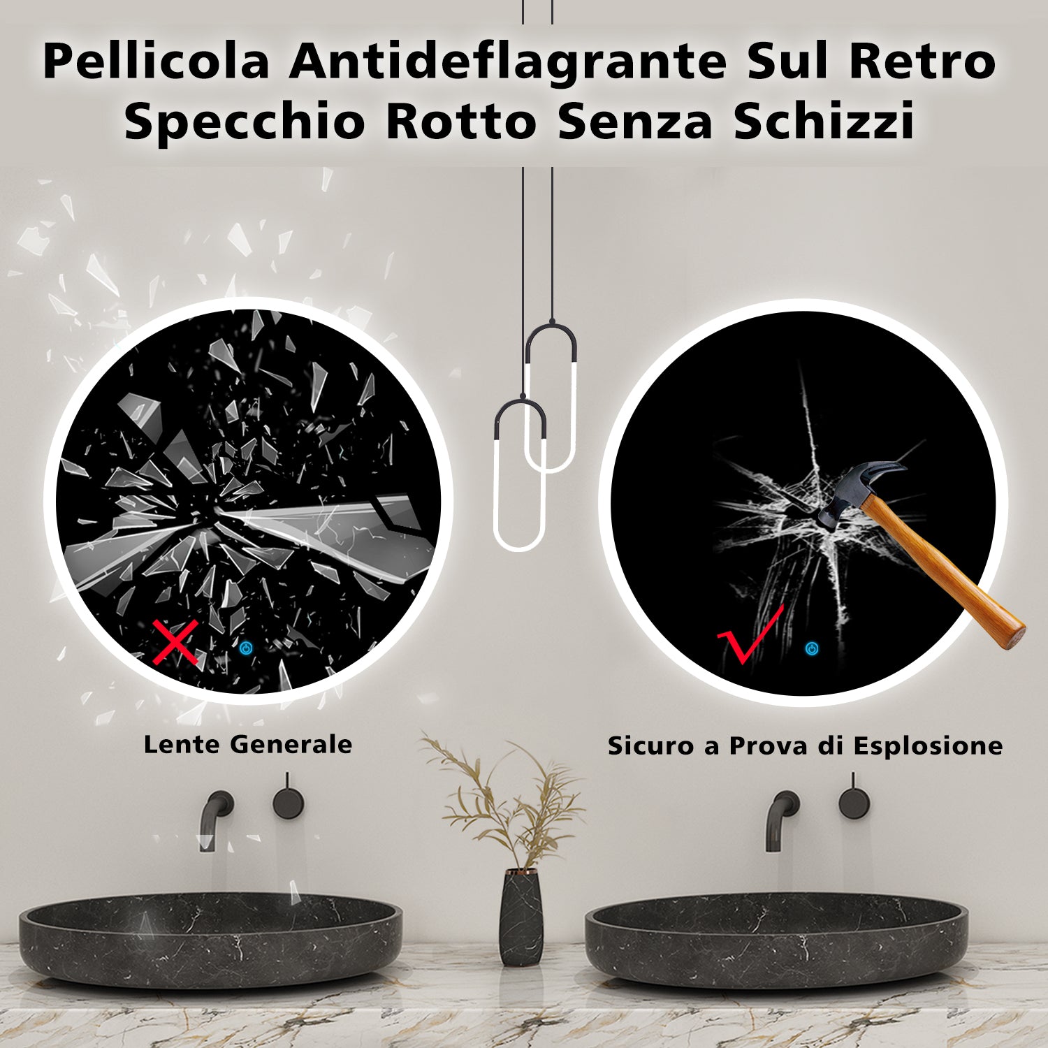 Aica Specchio da bagno rotondo con LED 100 x 100 cm + antiappannamento + interruttore a sfioramento